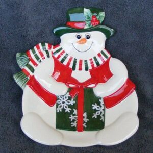 FITZ AND FLOYD Canape Plate, Holiday Snowman 2003, Original Package, 10x8.5"